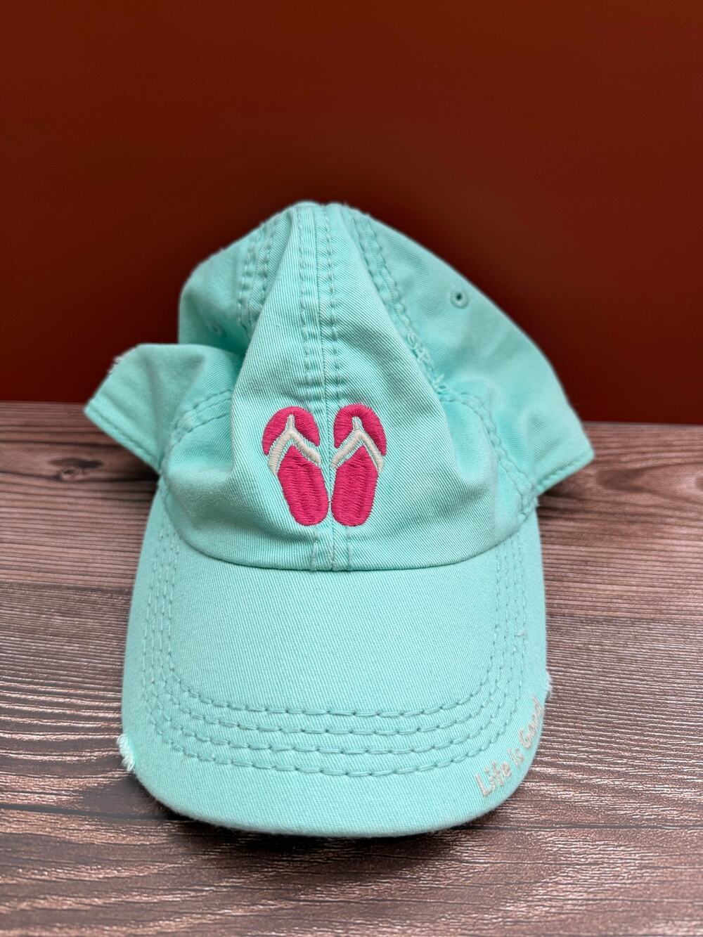 Life Is Good Flip Flops Chill Cap Mint Green Distressed Hat